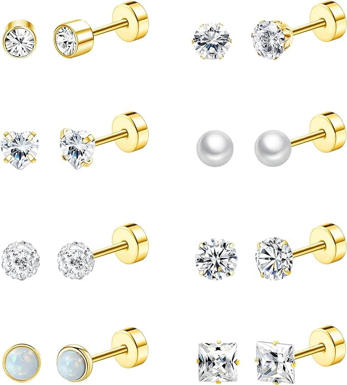 18 Pairs Stainless Steel Stud Earrings Set for Women Men 20G Cartilage