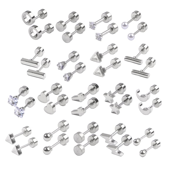 18 Pairs Tiny Cartilage Earrings Set for Triangle Moon Star Heart Disc Flat Back Earrings Stainless Steel Earr