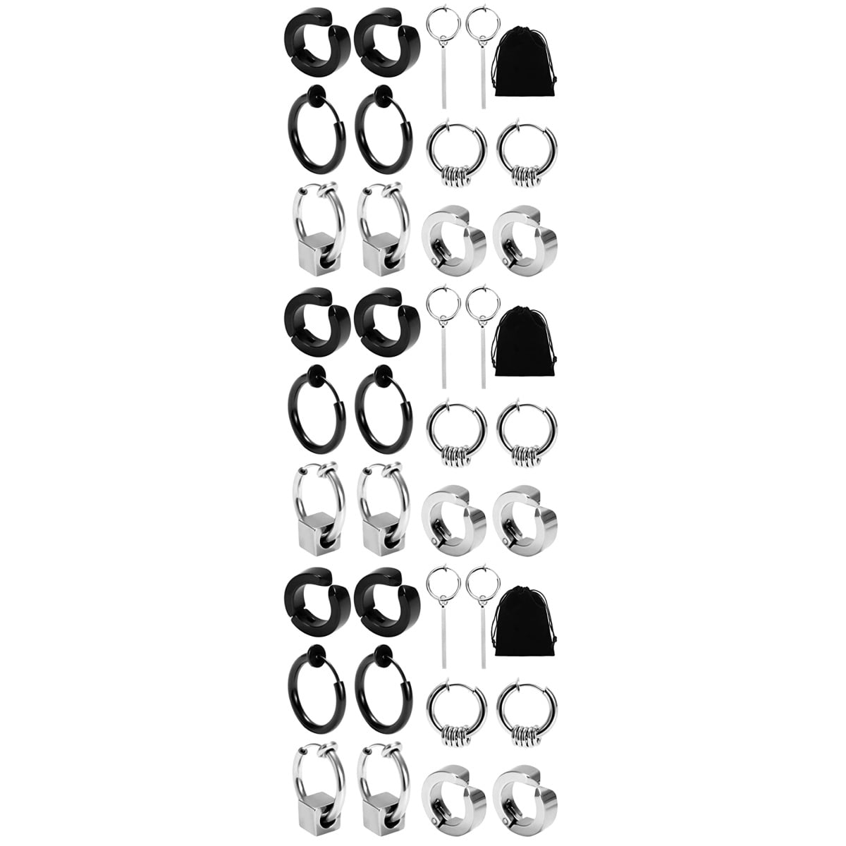 18 Pairs Unpierced Ear Clips Stainless Steel Earrings Men Bone Jewelry