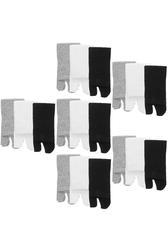 18 Pairs of Elastic Polyester Cotton Tabi Toe Socks Women Toe Socks(Black, white and grey)