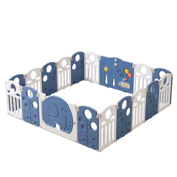18-Panel Portable Plastic Playpen, Multi-scene Safety Fence for Kids, Blue