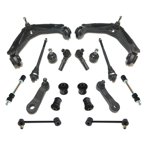 18 Pc Steering & Suspension Kit Upper Control Arm + Lower Ball Joints, Tie Rod Ends, Idler & Pitman Arm with 3 Groove Spline, Sway Bar Links, Lower Control Arm Bushings