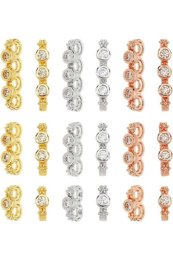18 Pcs 3 Colors Spacer Beads 3 Sizes Brass Cubic Zirconia Spacer Bar Beads Link Connectors Long Spacer Beads for Bracelets Necklace Jewelry Making