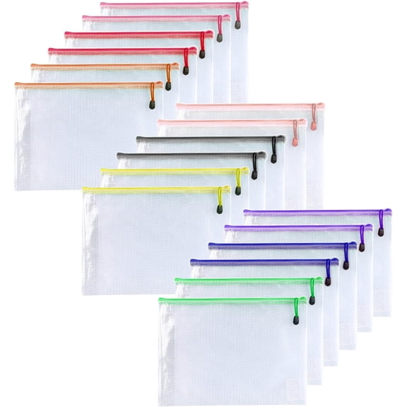 -18 Pcs,3"x 5",Plastic Mesh Zipper Pouch Document Folders Bag Zipper Zip File Folders for Office Supplies, Travel,Organizing Storage (3x5 Inches, Multicolor)