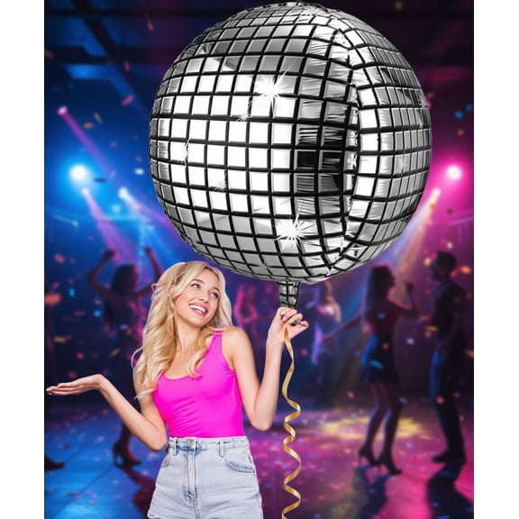 18 Pcs 32 Inch Big Disco Ball Balloon 70s Disco Balloons Party Decoration Large 4d Aluminum Foil Inflatable Ball Giant Silver Metallic Mirror Decor for Valentine Wedding Birthday Dance Party