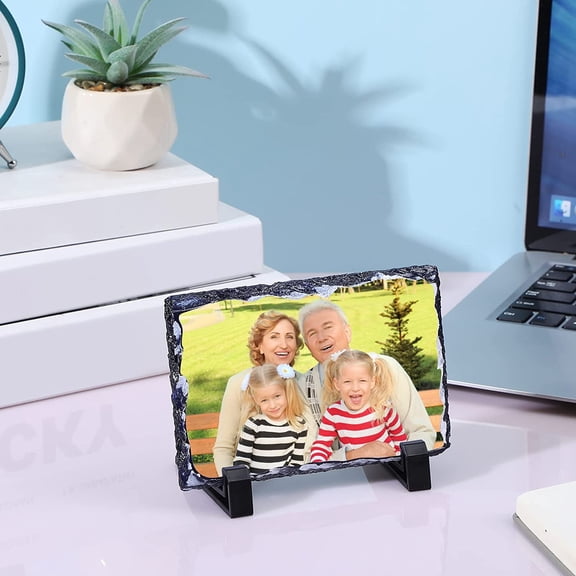 18 Pcs 4'' x 6'' Sublimation Photo Slate Blanks Rock Stone Bulk Christmas Photo Picture Frames Commercial Plaque with Display Stand for Desktop Souvenir Wedding Xmas Craft Decoration