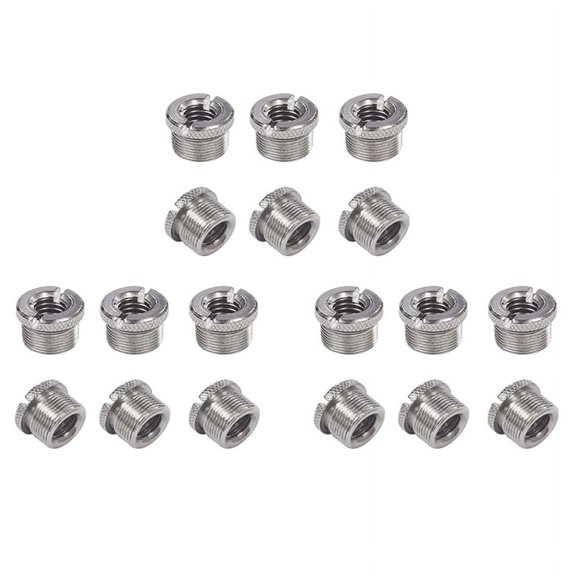 18 Pcs 5/8 Inch Male to 3/8 Inch Female Mic Converter Threaded Screw Adapter with Knurls for Microphone Stands Mounts,18 x 5/8 inch male to 3/8 inch female screw adapters,Silver