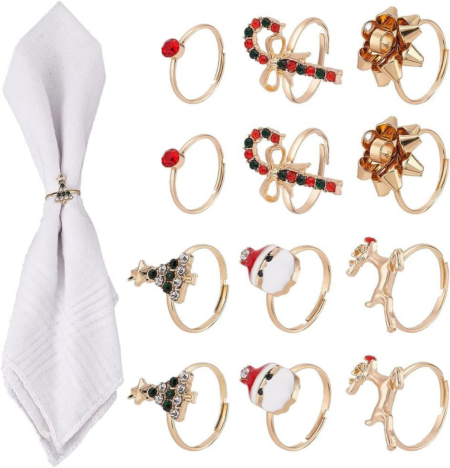 Patelai 6 Pcs Christmas Napkin Rings - Silver Metal Leaf, Reindeer & Snowflake Designs