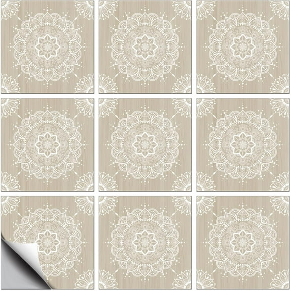 18 Pcs 6inch Tile Stickers Mandala Peel and Stick Wall Tile Stickers Geometric Pattern Texture Waterproof Self Adhesive Stick on Decals