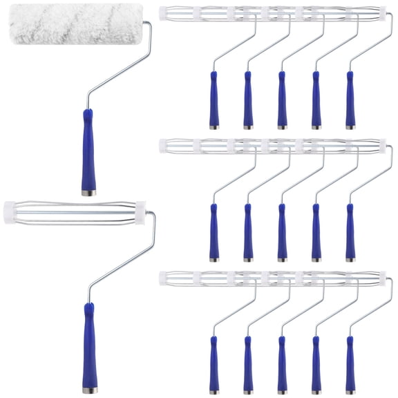 18 Pcs 9 Inch Professional Paint Roller Frame Set, 4 Wire Chrome Plated Roller Handle with Comfortable Blue Grip, 360° Rotation Smooth House Painting Supplies