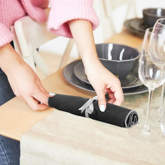 18 Pcs Anti Tarnish Silver Storage Bags with 12 Slots Felt Flatware Organizer Roll for Kitchen Cutlery Travel Camping