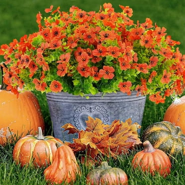 18 Pcs Artificial Mums Outdoor Plastic Fall Flowers - Fake Autumn Greenery for Porch, Window Box, Farmhouse Thanksgiving Home Decor