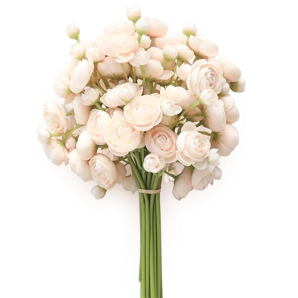 18 Pcs Artificial Ranunculus Flowers,Faux Silk Ranunculus,Bulk Fake Vase Filler Flowers,DIY Cream Peonies Bouquets,for Home Decor,Wedding,Table Centerpiece and Bridal Shower (Cream)