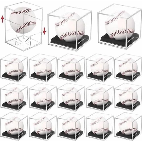 18 Pcs Baseball Display Cases for Balls, Ball Case Display Bulk, UV Protection Cube, Acrylic Baseball Holder, Clear Storage Autograph Holders for Official Size Memorabilia Cases