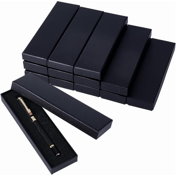 18 Pcs Black Pen Gift Box with Sponge 6.9x2x0.85 Inch Empty Long Fountain Pen Box Cardboard Jewelry Packing Cases with Cushion Self Assembly