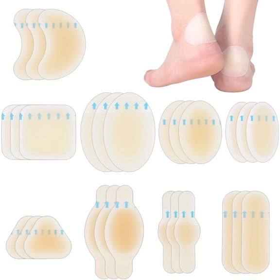 18 Pcs Blister Bandages for Feet 9 Styles Self Adhesive Invisible Heel Stickers Waterproof Heelpiece Adhesive Pads for Protecting