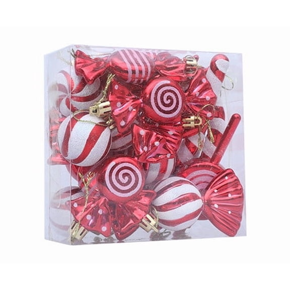 18 Pcs Candy Style Christmas Tree Ornament Gift Box Set, Shatterproof Swirl Cane Plastic Hanging Baubles for Xmas Tree Wreath Garland Home Holiday Party Decor