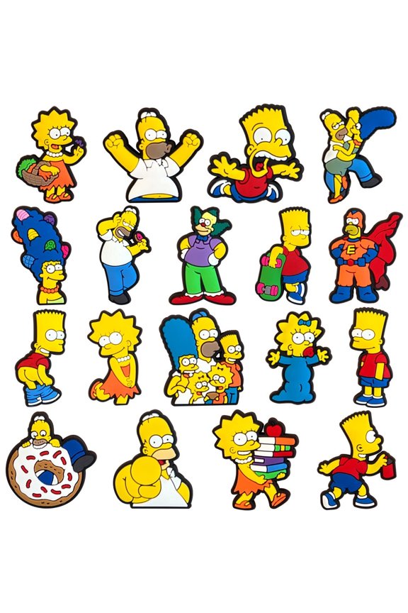 18 Pcs Cartoon Family Simpson PVC Shoe Charms Set Reusable DIY Decor Charms for Garden Clogs & Slip On Sandals