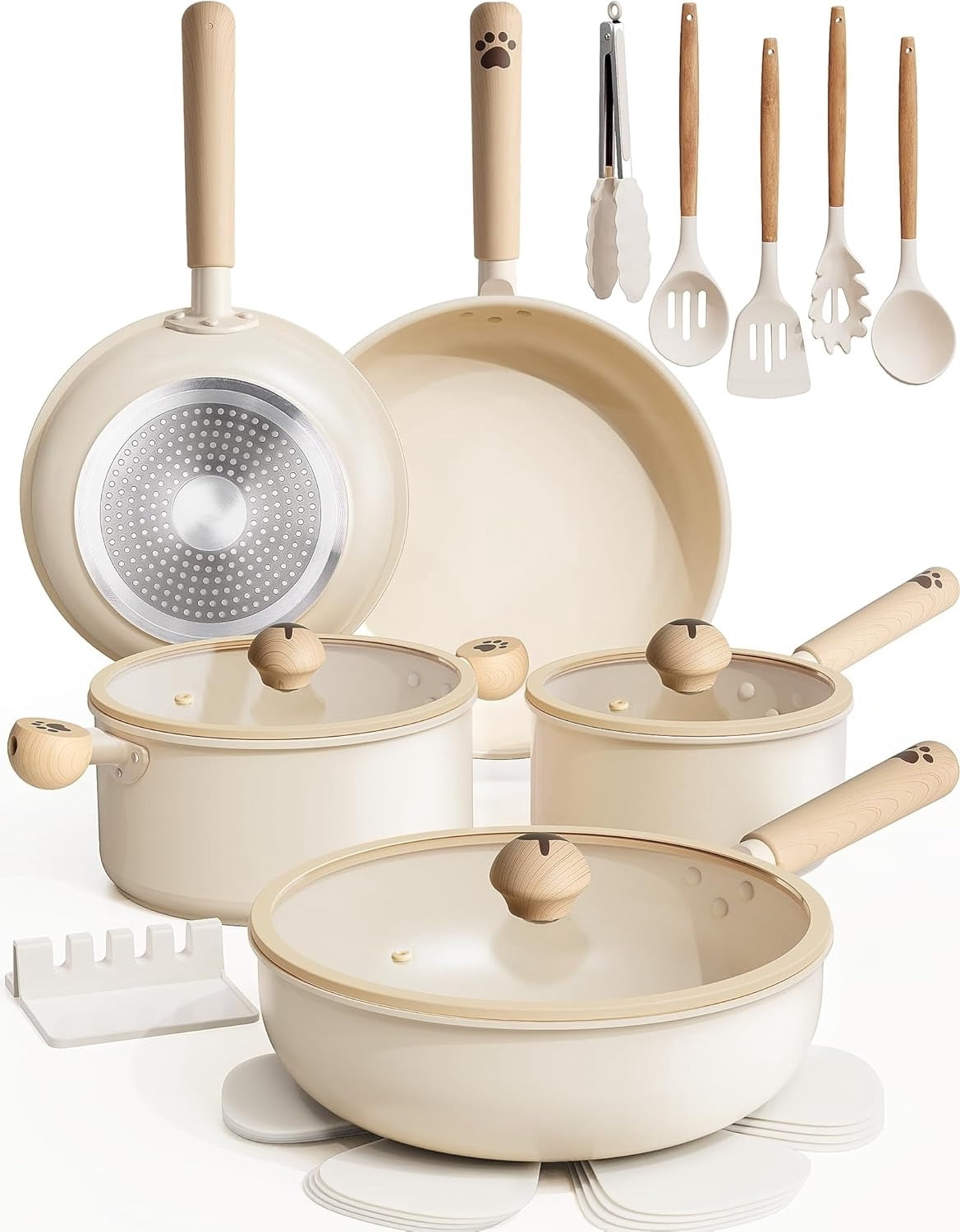 18 Pcs Ceramic Nonstick Cookware Set, Pots and Pans Set with Lids, Induction Compatible Kitchen Cookware Set, Dishwasher Safe, Multi-Purpose Cooking Set