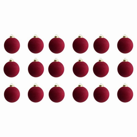 18 Pcs Christmas Ball Ornaments, 3.25Inch Burgundy Flocked Christmas Tree Balls Decorative Hanging Ornaments for Xmas Tree