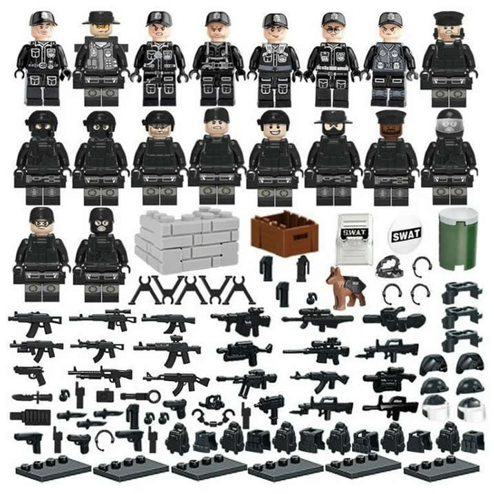 18 Pcs City Police Action Figures with Multiple Weapons