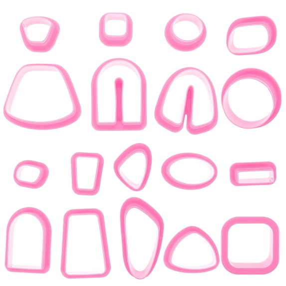 18 Pcs Clay Mold Shape Cutters Circle Basic Polymer Mini Cookie Stencils Office Pink
