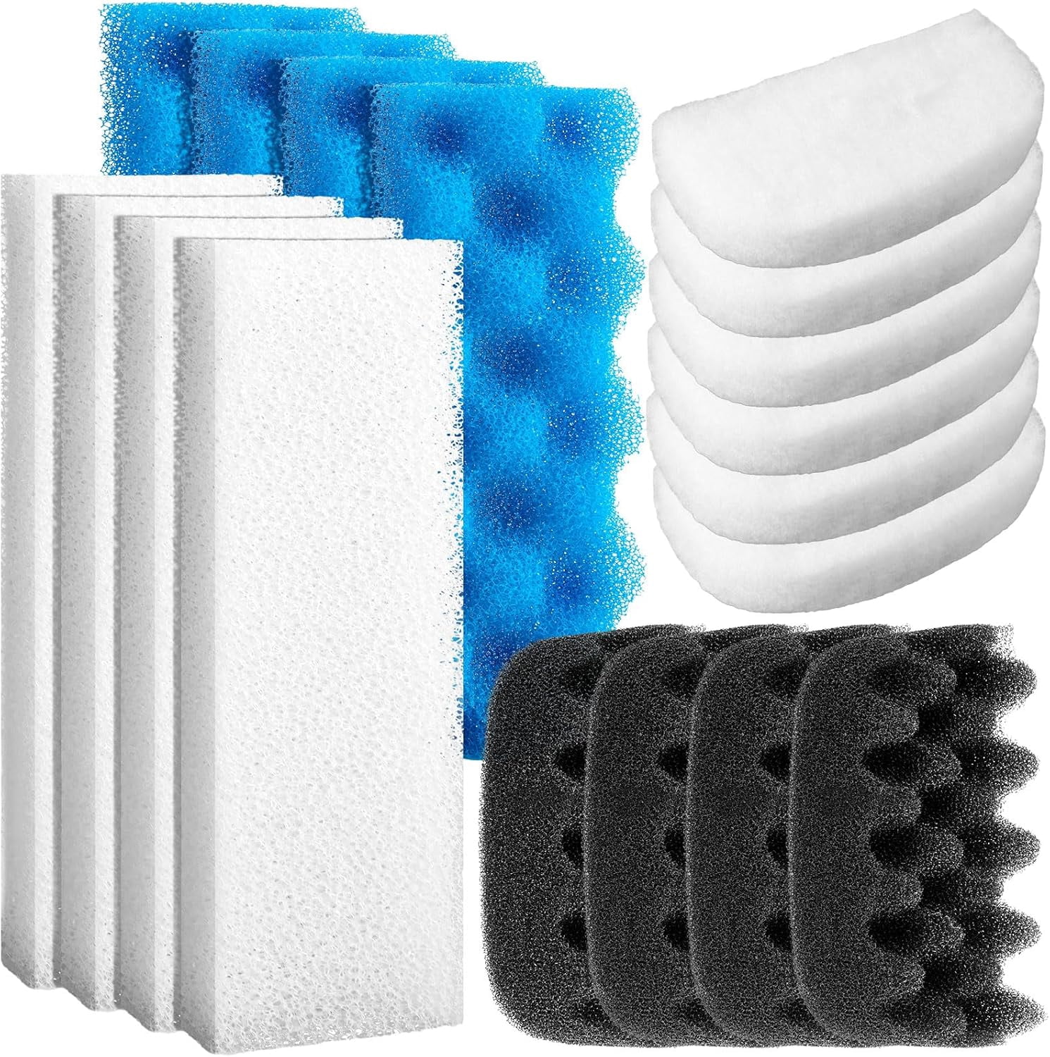 18 Pcs Compatible with 206/207 Aquarium Filters Sponge Set, Including Foam Pad, Water Polishing Pad, Foam Max, for Replacement Filter Media