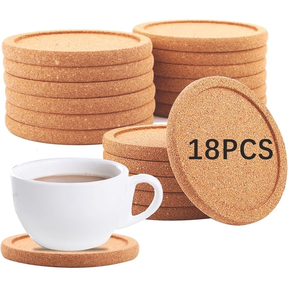 18 Pcs Cork Coasters with Lip,Absorbent Drink Coaster Grooved Round Edge,Non-Slip,Heat-Resistant,Suitable for Mugs, Glasses,Coffee Home Tabletop Decoration