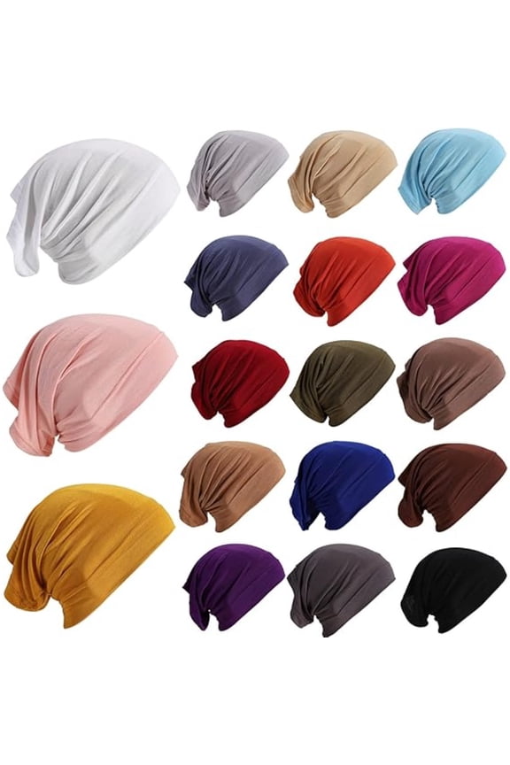 18 Pcs Cotton Hijab Undercap, Stretchable Breathable Seamless Under Scarf, All-in-One Headwear for Daily, Sleep & Sport