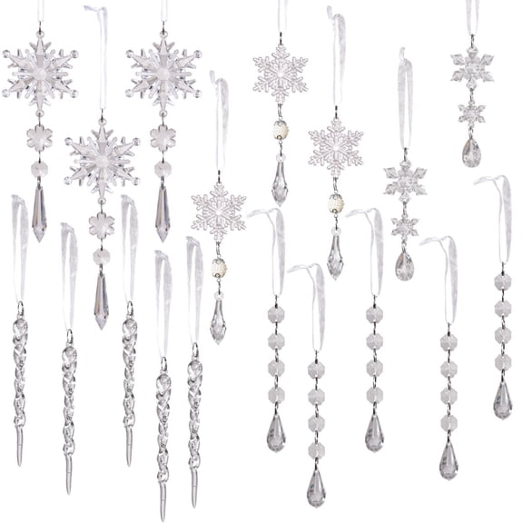 18 Pcs Crystal Snowflake Ornaments for Christmas Tree Acrylic Snowflake Winter Decorations for Party Favor Celebration