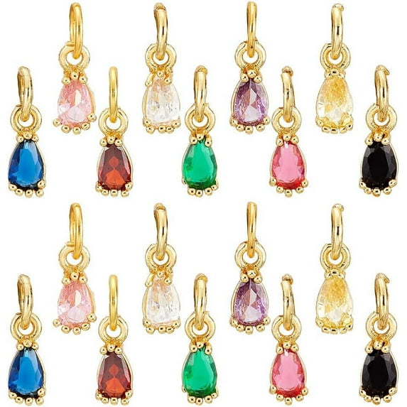 18 Pcs Cubic Zirconia Teardrop Pendants 9 Colors Teardrop Charms 18K Gold Plated Brass Pendants Tiny Dangle Charms for Valentine Necklaces Bracelets Earrings DIY Jewelry Making