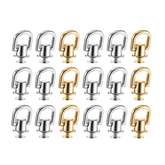18 Pcs D Rings for Purse Stud Screw Ball, 360 Rotatable Metal Hardware, Stud Screw Ball Rivets with Punch Purse Making Supplies for Crossbody Conversion Kit DIY Handbag Leather Straps (Gold, Silver)