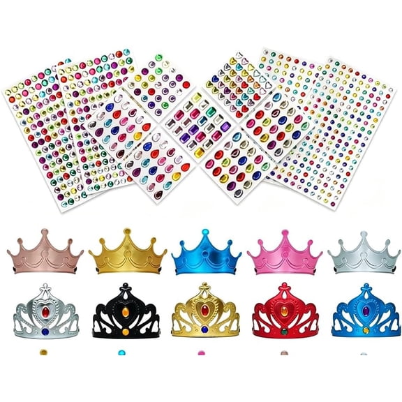 18 Pcs DIY Princess Crown Kit, Foam Tiara Crowns with Mixed Color Rhinestone Stickers, Craft Crown Set for Party Decorations, Dress Up Accessories, Birthday Celebration and Creative DIY Projects