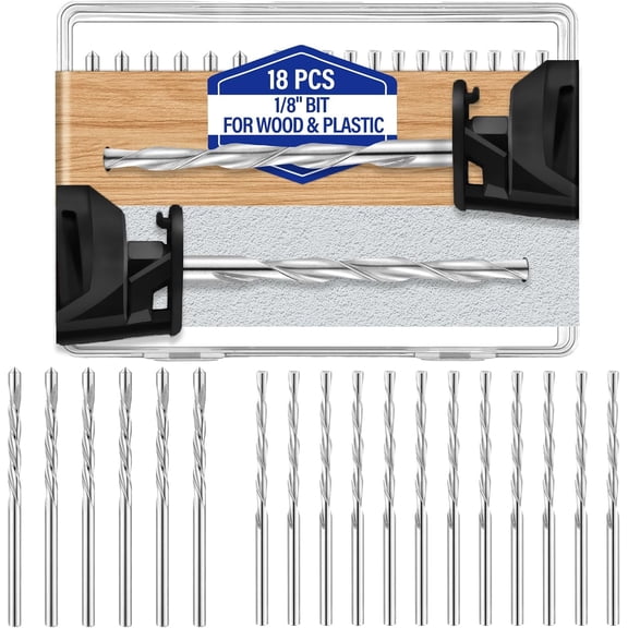 18 Pcs Drywall Bit 1/8 Inch and Cutting Bits for Wood and Plastic Multipurpose Guide Point Cutting Drill Set Tool, M2 High Speed Steel, Silver