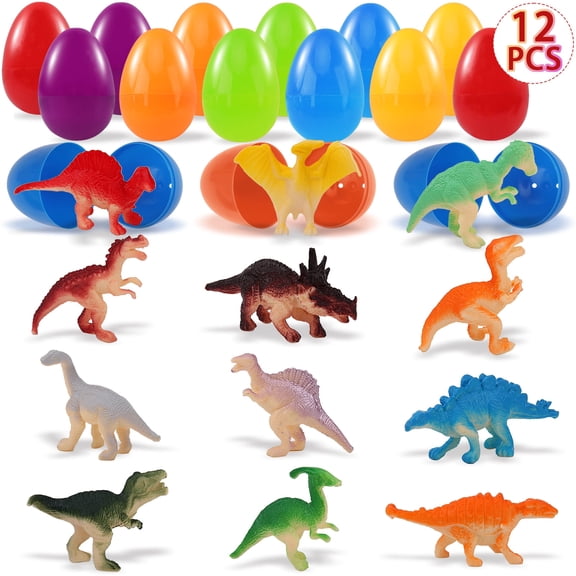 Prefilled Easter Eggs with Dinosuar Toys for Kids, 20pcs Easter Basket Stuffers Egg Hunt Filler Classroom Prize Party Favor Supplies