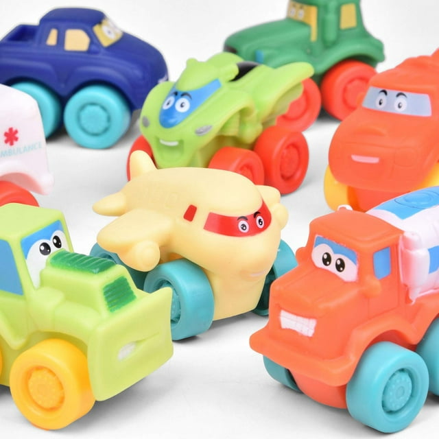 18 Pcs Easter Eggs Prefilled with Baby Cars for Easter Basket Stuffers, Soft Rubber Toy Vehicles for Baby Easter Gifts F-551