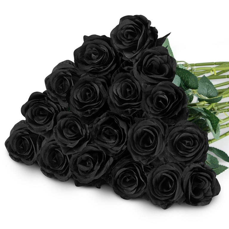 Silk Rose Heads, 12pcs, Black Artificial Flowers 