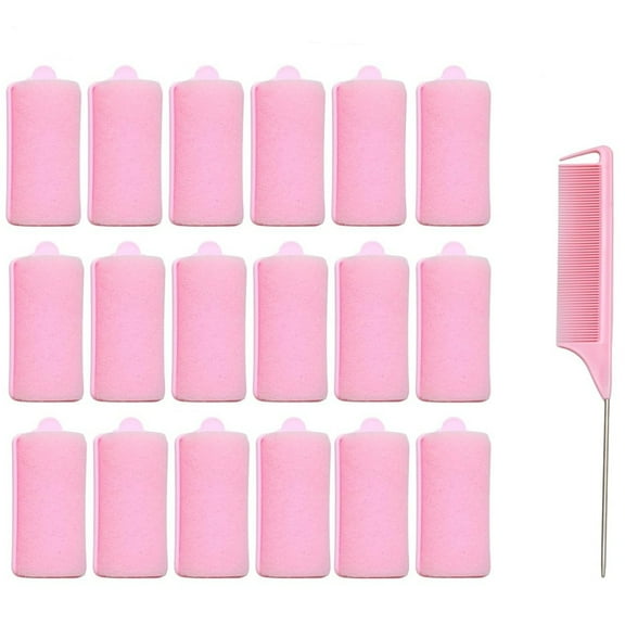 18 Pcs Foam Sponge Hair Rollers No Heat Hair Curler Set Soft Sleeping Curlers Flexible Sponge Curler with 1 Pc Styling Pick Comb for Women Hairdressing Styling(Pink,1.57 inch)