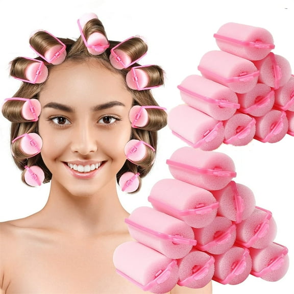 18 Pcs Foam Sponge Hair Rollers Tutuviw 1.57 in Large Soft Foam Hair Styling Curlers Soft Sleeping Curlers Flexible Sponge Curler Large Size Hairdressing Curlers for Women Hairdressing Styling (Pink)