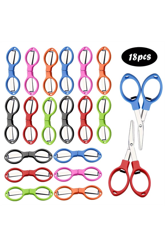 18 Pcs Folding Mini Scissors Stainless Steel Portable Small Scissors with Plastic Handle, Glasses Shaped Keychain Scissors for Travel Office Craft DIY