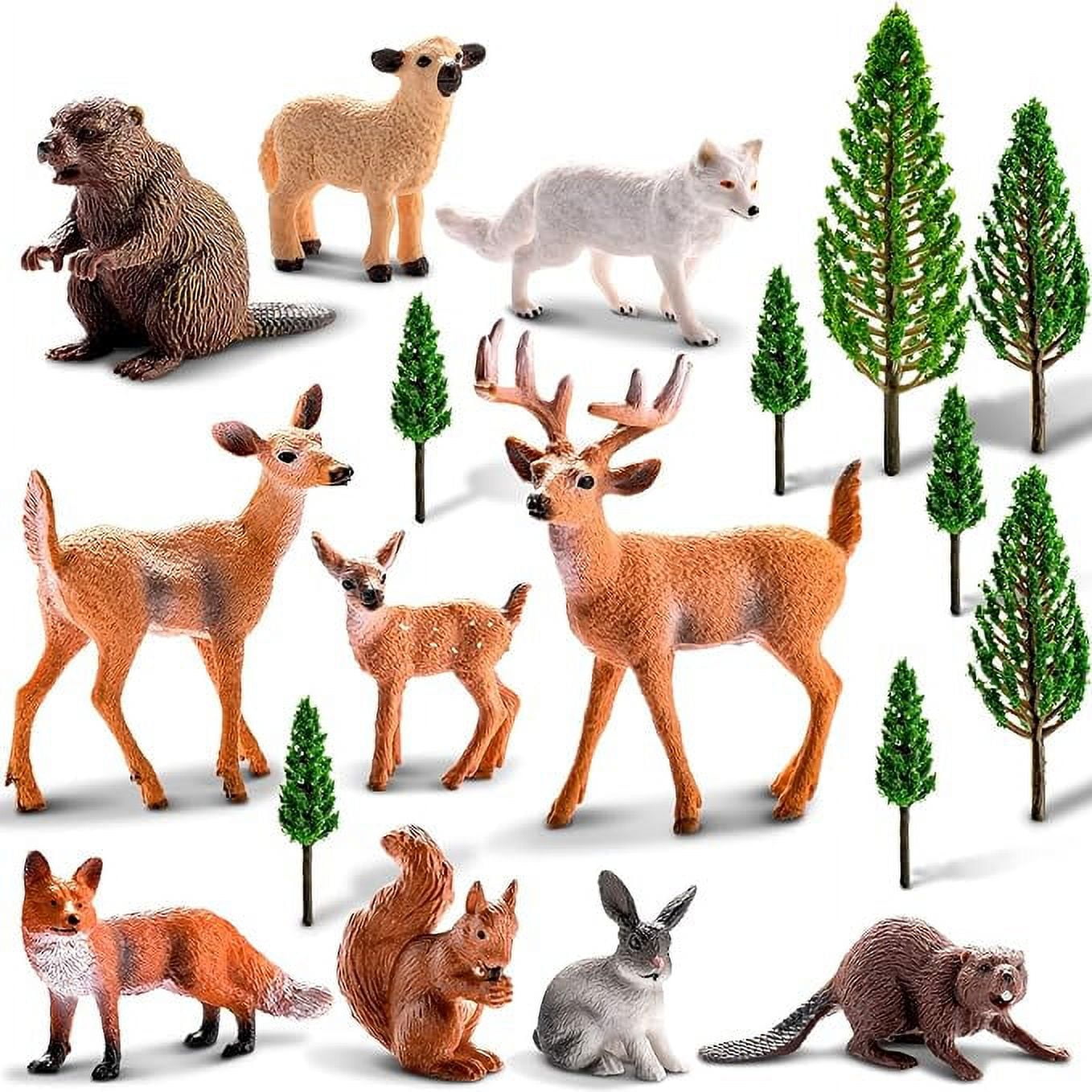 18-Piece Realistic Woodland Animals and Trees Figurine Set