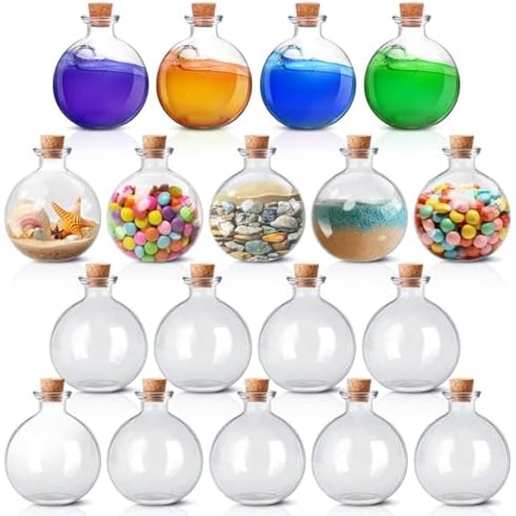 18 Pcs Halloween Glass Potion Bottles 8.5 oz with Belt Cork Renaissance Witch Costume Accessories Witch Props Potion Bottle for Halloween Party Decor Cosplay DIY Crafts Gift
