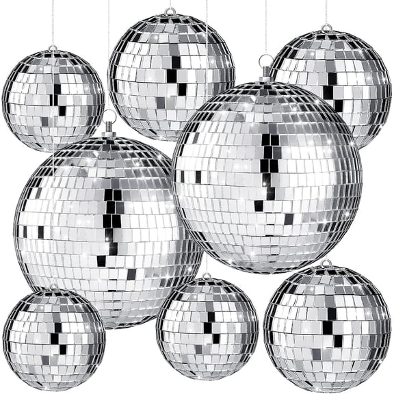 18 Pcs Hanging Mirror Disco Ball Glass Disco Ball Silver Mini Disco Ball Reflective Disco Ball, Halloween Disco Party Supplies, Christmas Tree Decorations (1.97inch, 2.36inch)