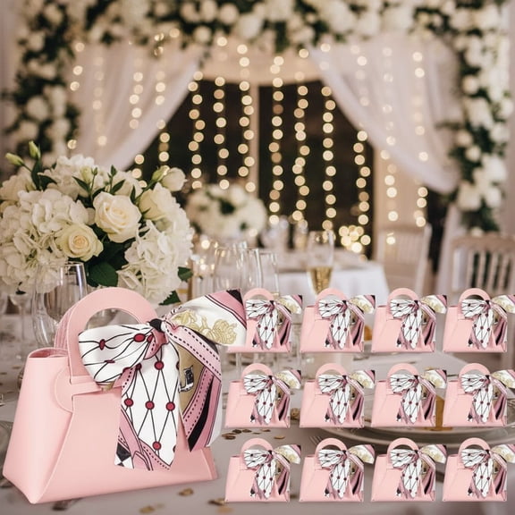 18 Pcs  Leather Purse Gift Bags with Handles Ribbon Purse Party Favor Bags for Baby Showers Birthday Wedding Candy(Pink)