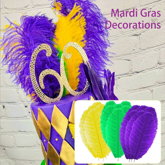 18 Pcs Mardi Gras Feathers 7.8-10 Inches (20-25 Cm) Soft Lightweight Natural Feathers, Versatile For Diy Crafts Carnival S Mardi Gras Party Decorations, Easy To Use