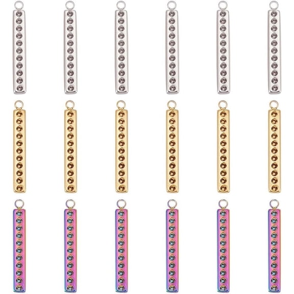 18 Pcs Metal Engraving Blanks Stamping Blanks with Cabochon Bases 3 Colors 304 Stainless Steel Rectangle Blank Tags with One Hole Bar Charms for Necklace Bracelet Jewelry Making Colorful