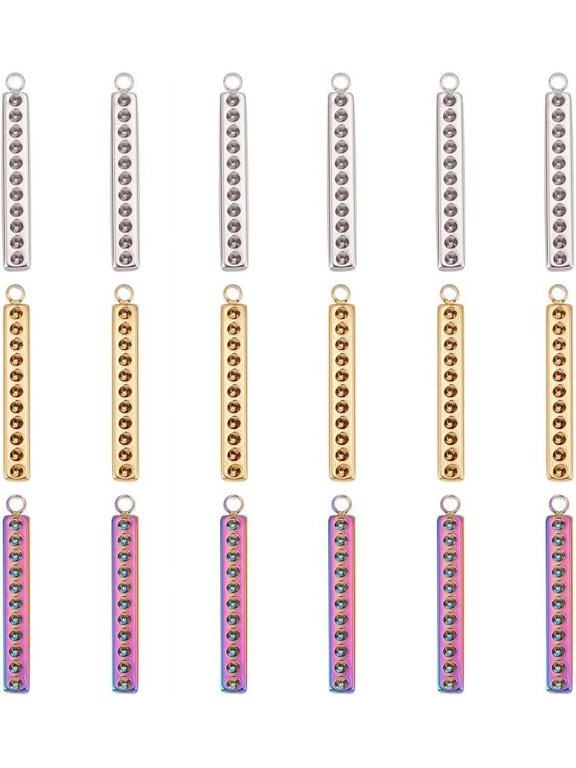 18 Pcs Metal Engraving Blanks Stamping Blanks with Cabochon Bases 3 Colors 304 Stainless Steel Rectangle Blank Tags with One Hole Bar Charms for Necklace Bracelet Jewelry Making Colorful