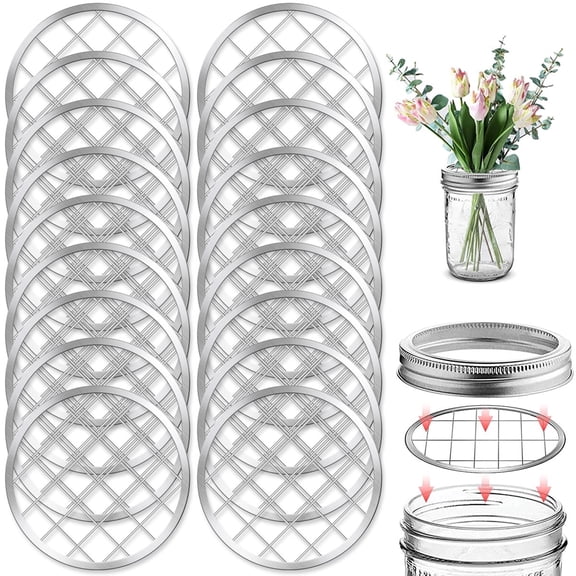 18 Pcs Metal Mason Jar Frog Lids 2.75 Inch Tinplate Grid Flower Arranger Inserts for Regular Mouth Canning Jars Silvery