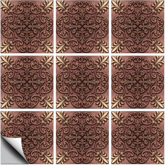 18 Pcs Metal Retro Pattern Tile Sticker Simulated 3D Effect Geometric Self Adhesive Stick on Tile Decals for Kitchen Wall Art Decor 66 Inch Colorful