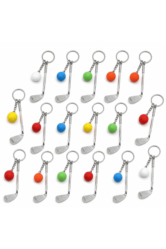 18 Pcs Mini Golf Keychain Set, Golf Club & Ball Pendant Keyrings Mixed Colors, Metal Sports Themed Key Chains for Golf Lovers, Fun Gift for Golfers Teammates Birthday Party Favors